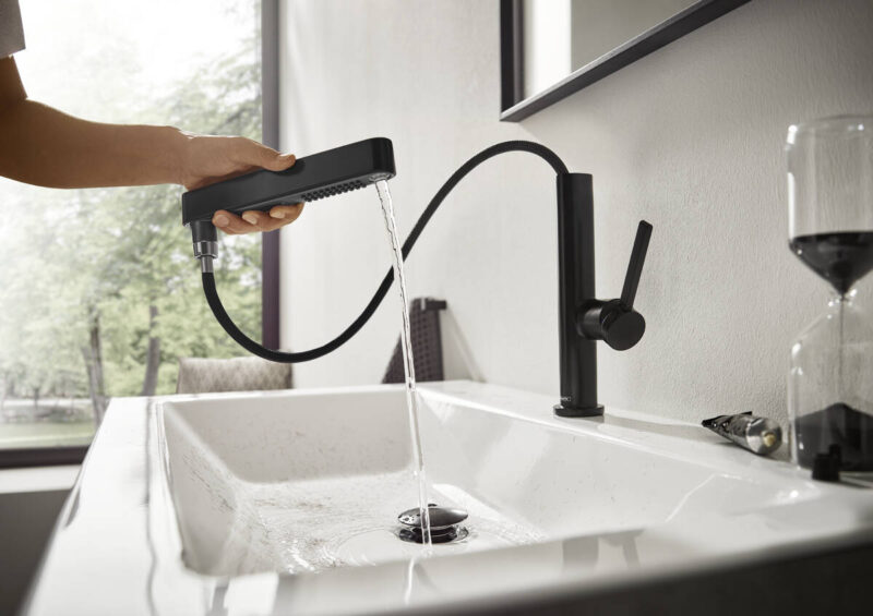 hansgrohe Finoris - Single lever basin mixer 230 with pull-out spray, 2jet and push-open waste set - Image 3